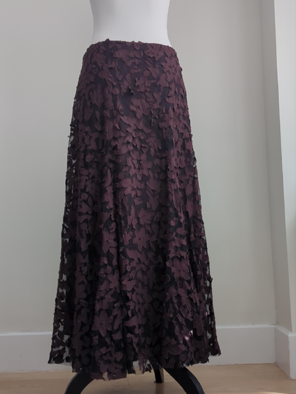 Coldwater Creek Layered Floral Maxi Skirt With Brown Flowers On Black Mesh - Picture 5 of 9